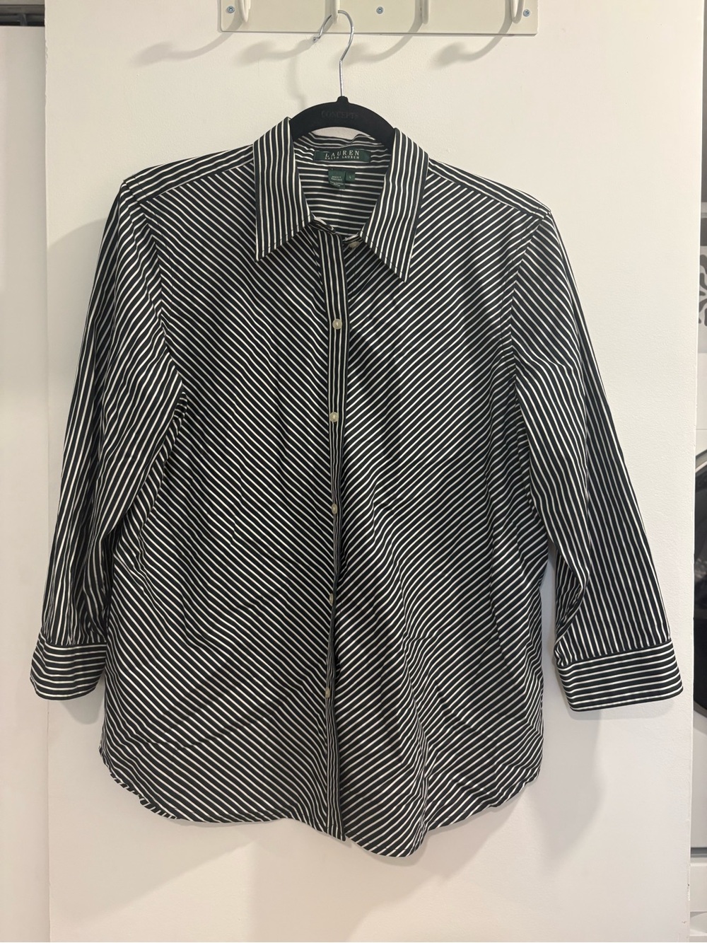Ralph Lauren Black and White Diagonal Stripe Button-Up Shirt